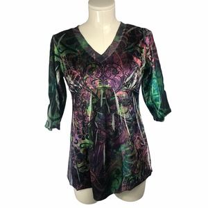 Live and Let Live Tunic Purple Green Blouse -Sz PM